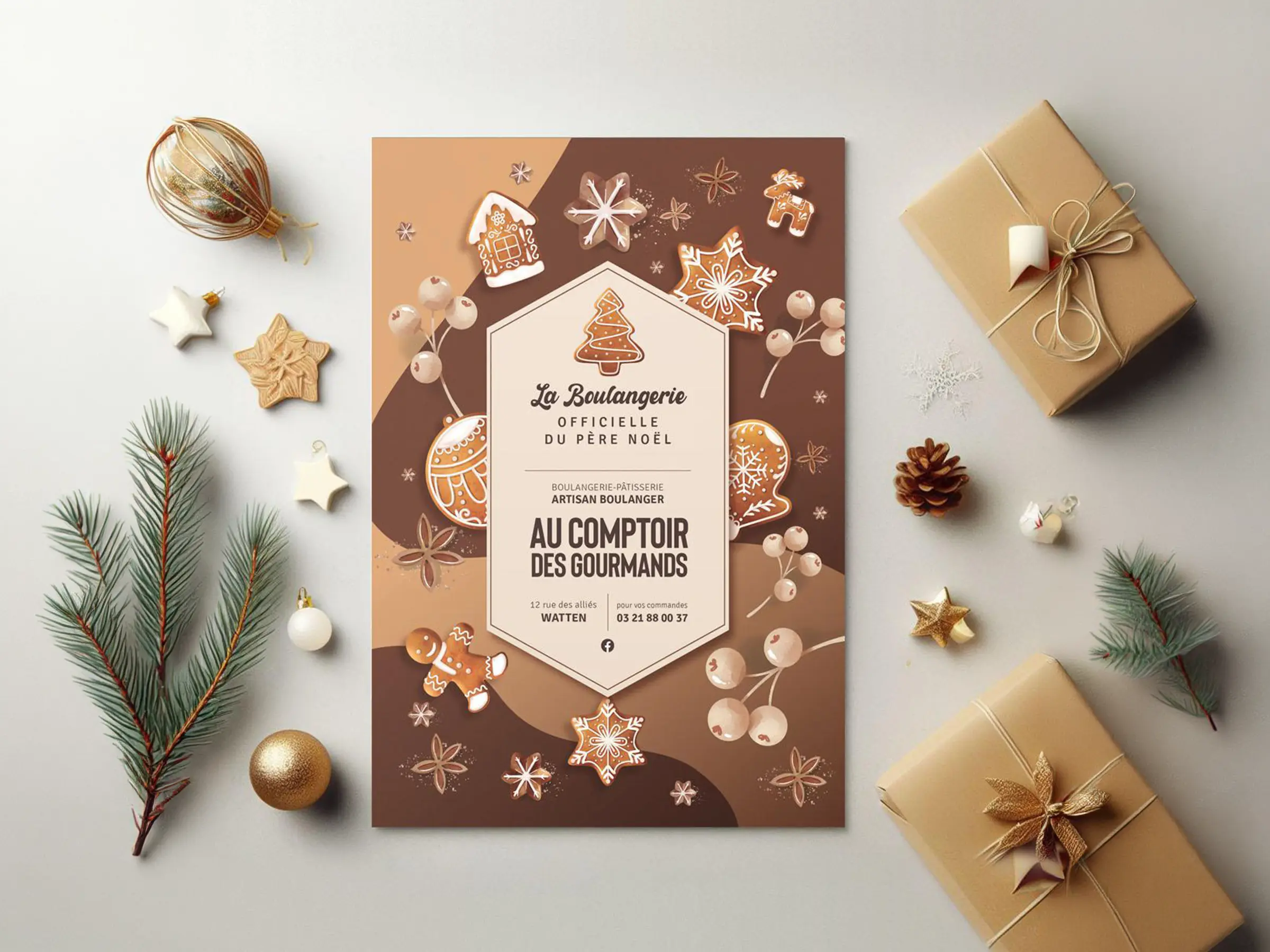 Menu dépliant Noël pains spéciaux boulangerie Watten — Graphiste freelance