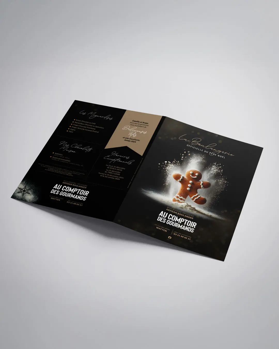 Dépliant menu de Noël boulangerie Watten — Graphiste freelance