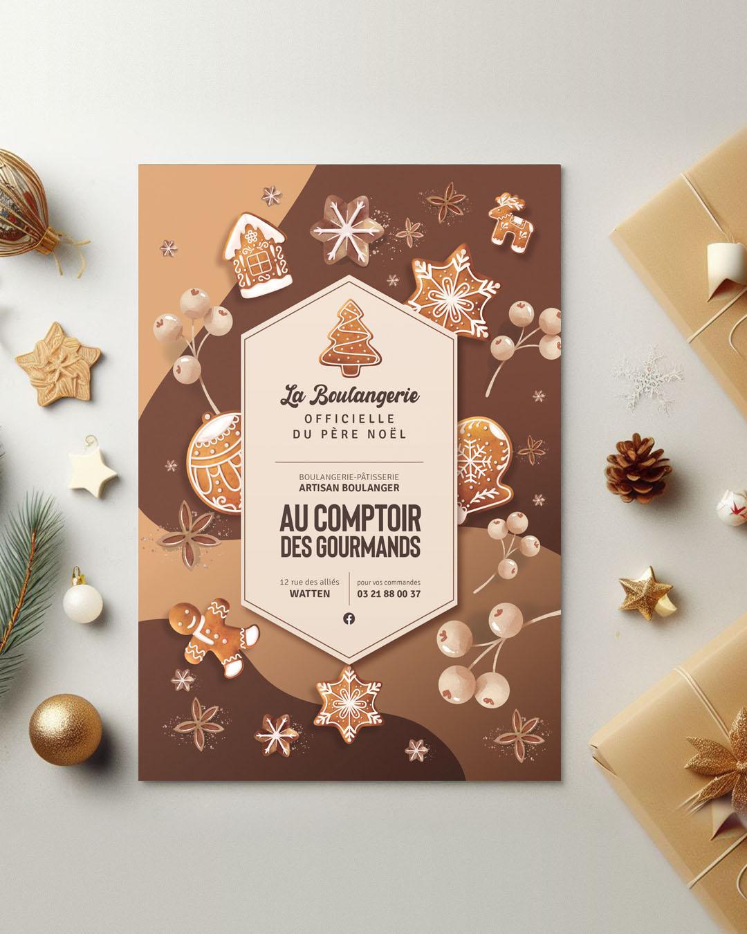 menu dépliant de noel pour une boulangerie - pains spéciaux de noel - a Watten - Graphiste freelance
