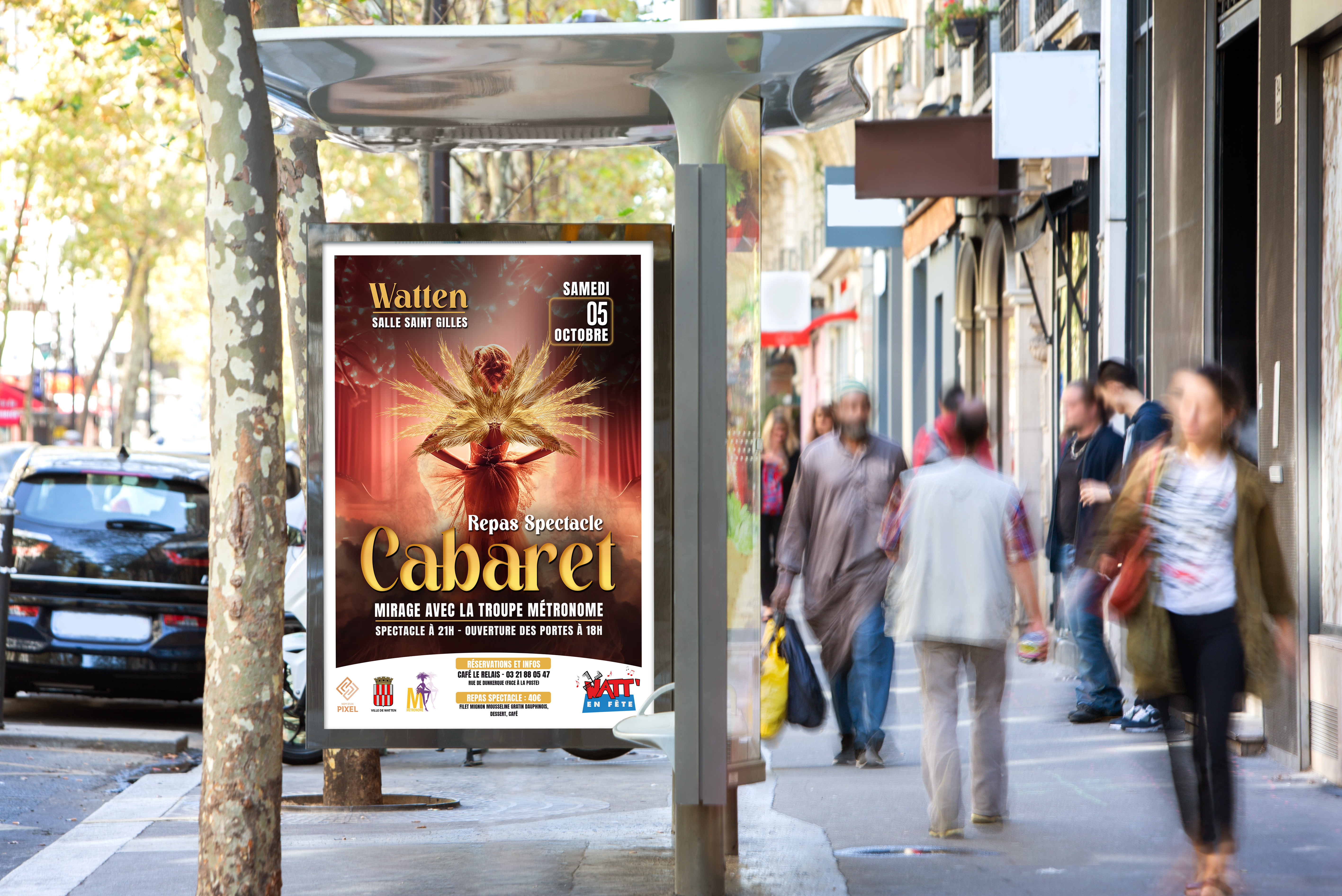 affiche publicitaire pour un repas spectacle cabaret a Watten - Graphiste freelance