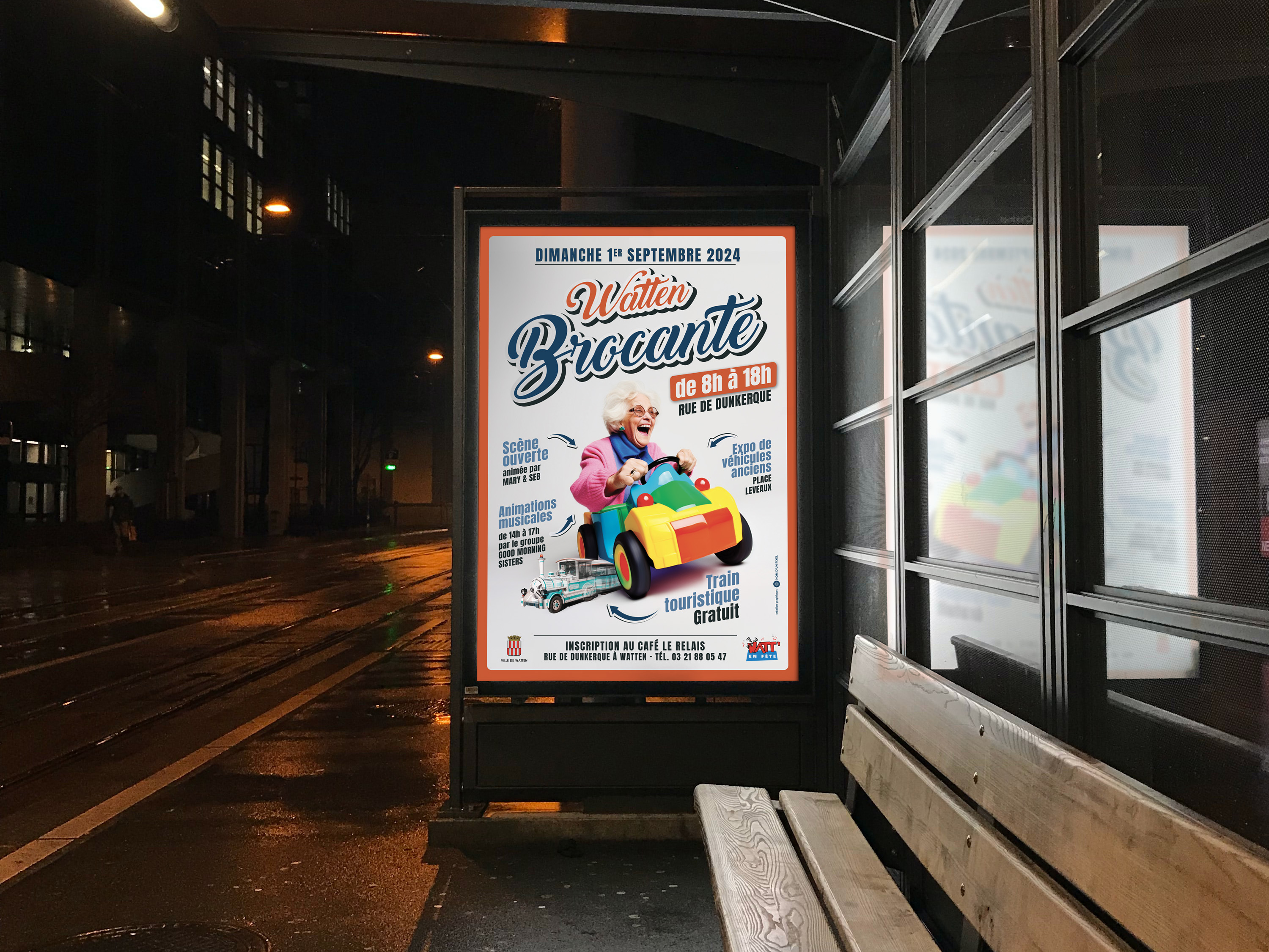 affiche publicitaire pour une brocante organisée à Watten - Graphiste freelance