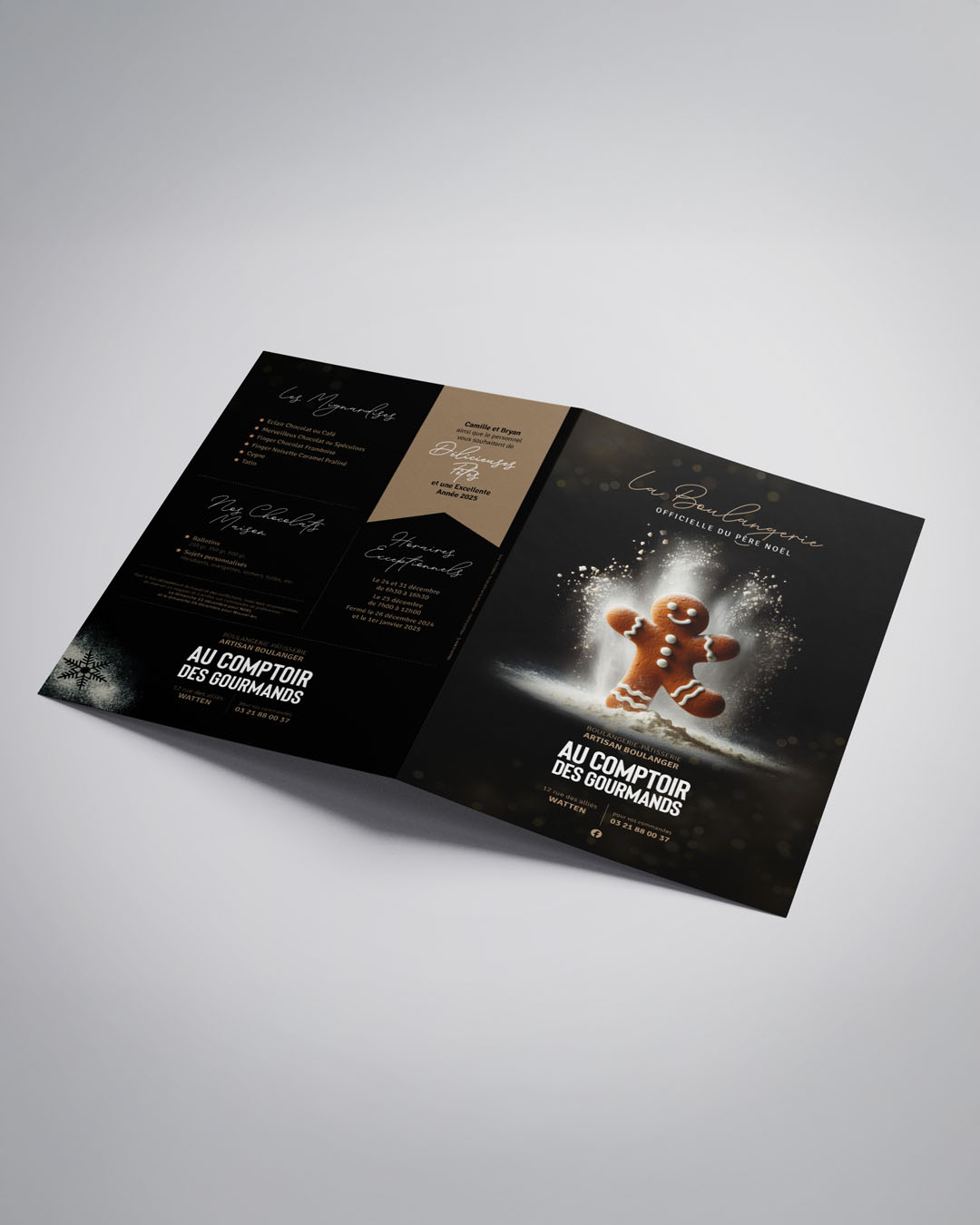 dépliant et menu de noël pour boulangerie à Watten - Graphiste freelance
