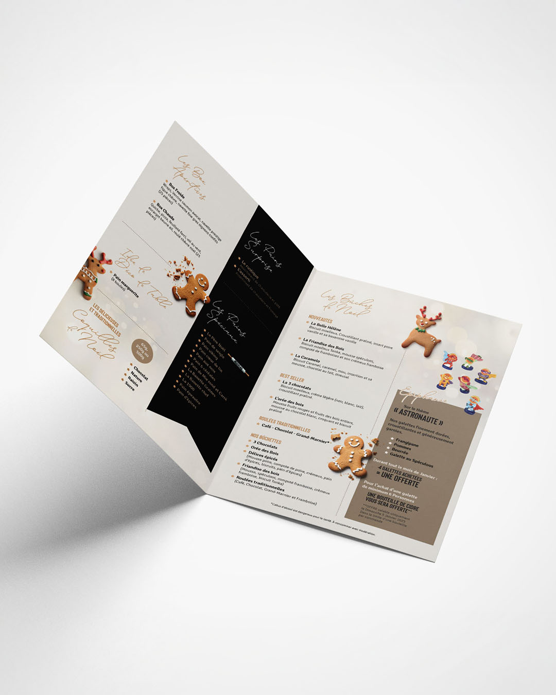 dépliant et menu de noël pour boulangerie à Watten - Graphiste freelance