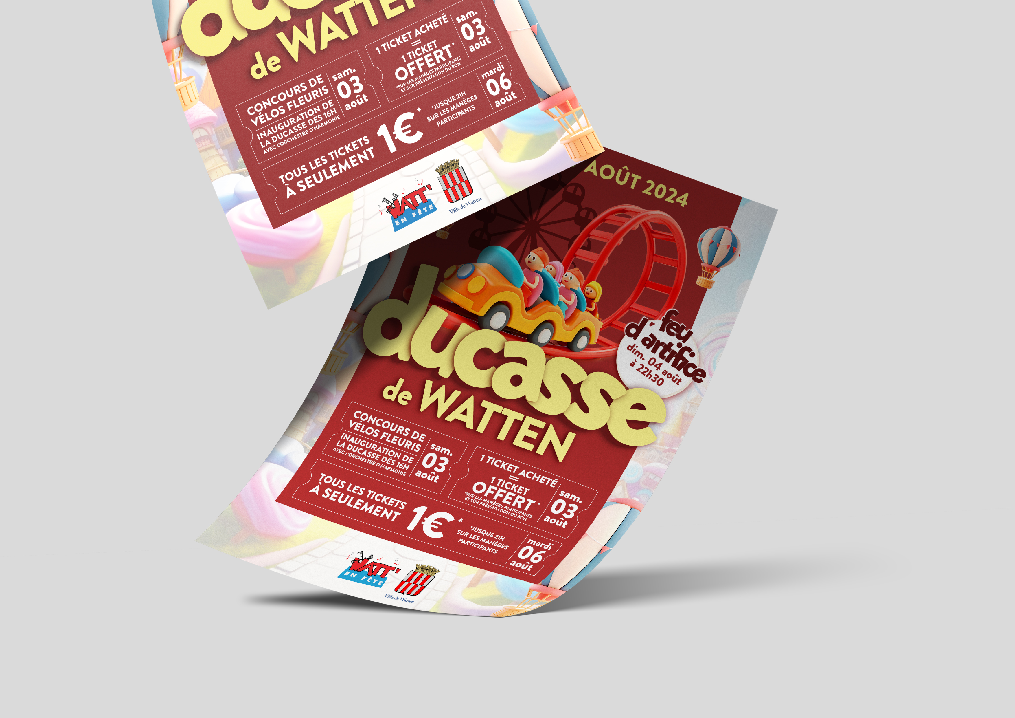 flyers et affiches pour la ducasse aux manèges a Watten - Graphiste freelance