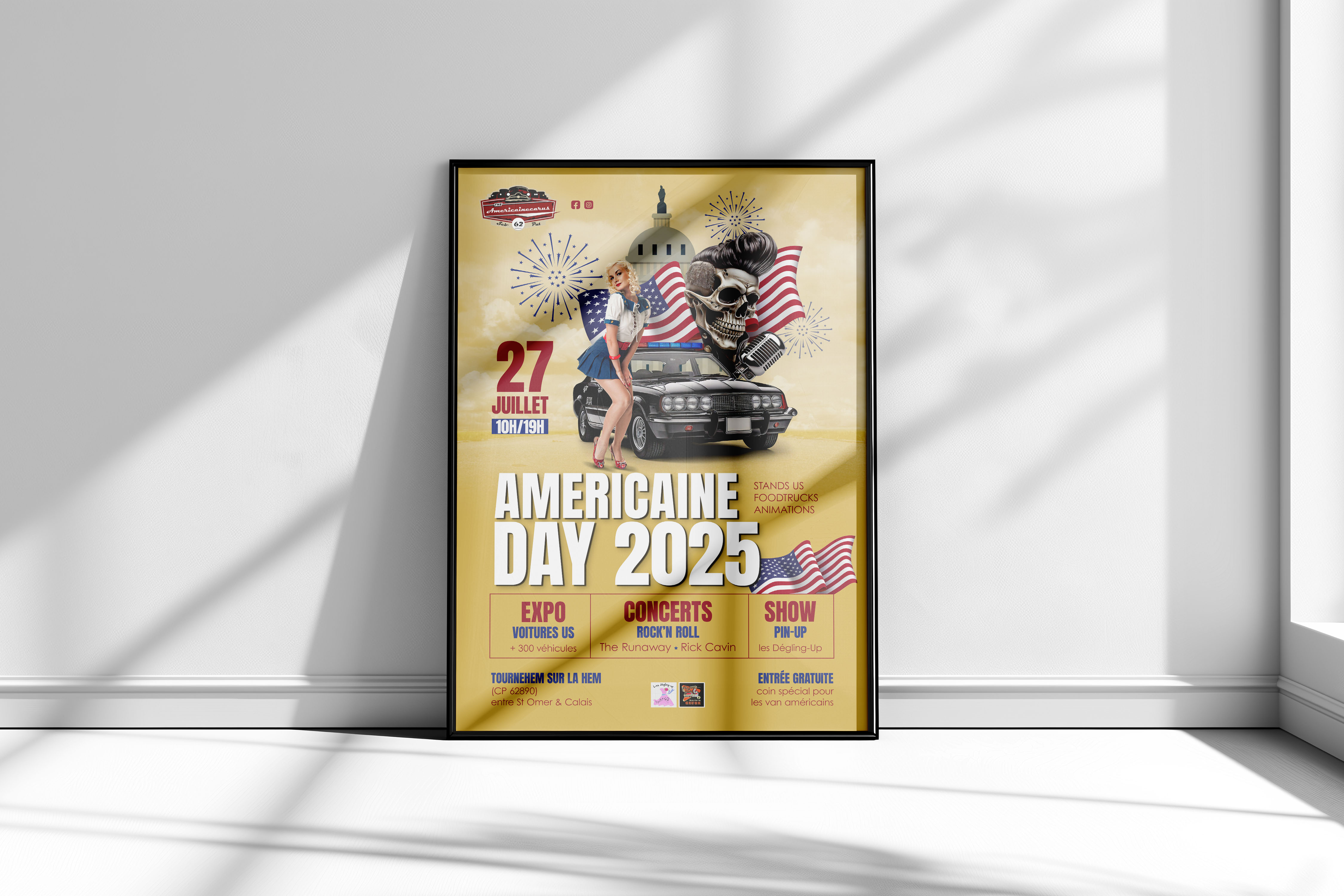 affiche publicitaire pour une exposition de voitures américaines a Tournehem sur la Hem - Graphiste freelance